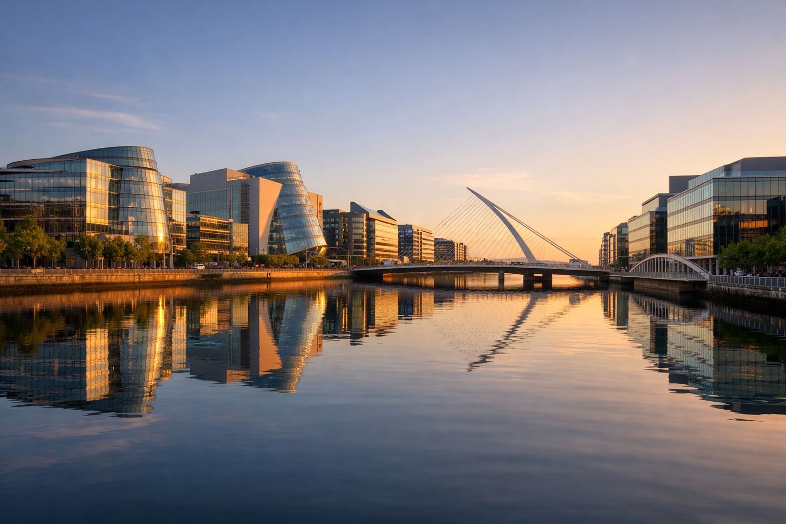 Dublin Docklands and the River Liffey at sunset